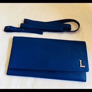 Lancaster Cobalt Blue Wallet with Shoulder Strap